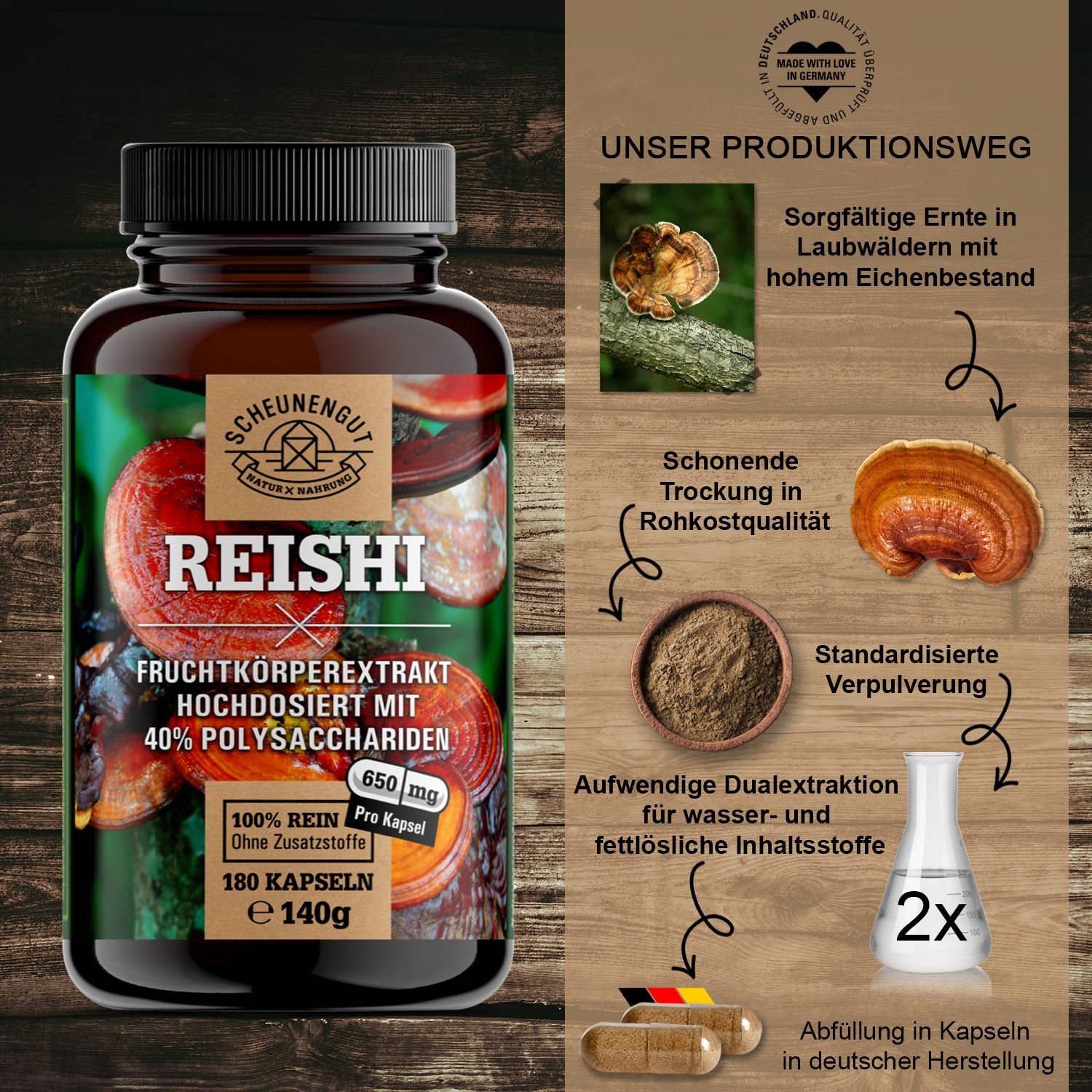 Scheunengut® Reishi Extrakt | hochdosierter Extrakt 20:1 mit 40% Polysaccharide