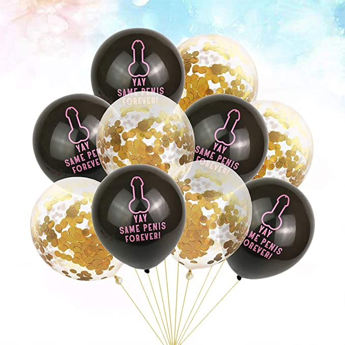 (10er Set) Bachelorette Party Ballons Funny Junggesellinnenabschied Luftballons mit Konfetti - Schwarz / Gold