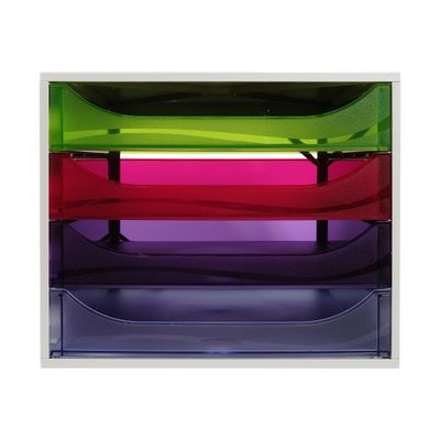Exacompta Ecobox - Module de classement 4 tiroirs - gris/ arlequin transparent