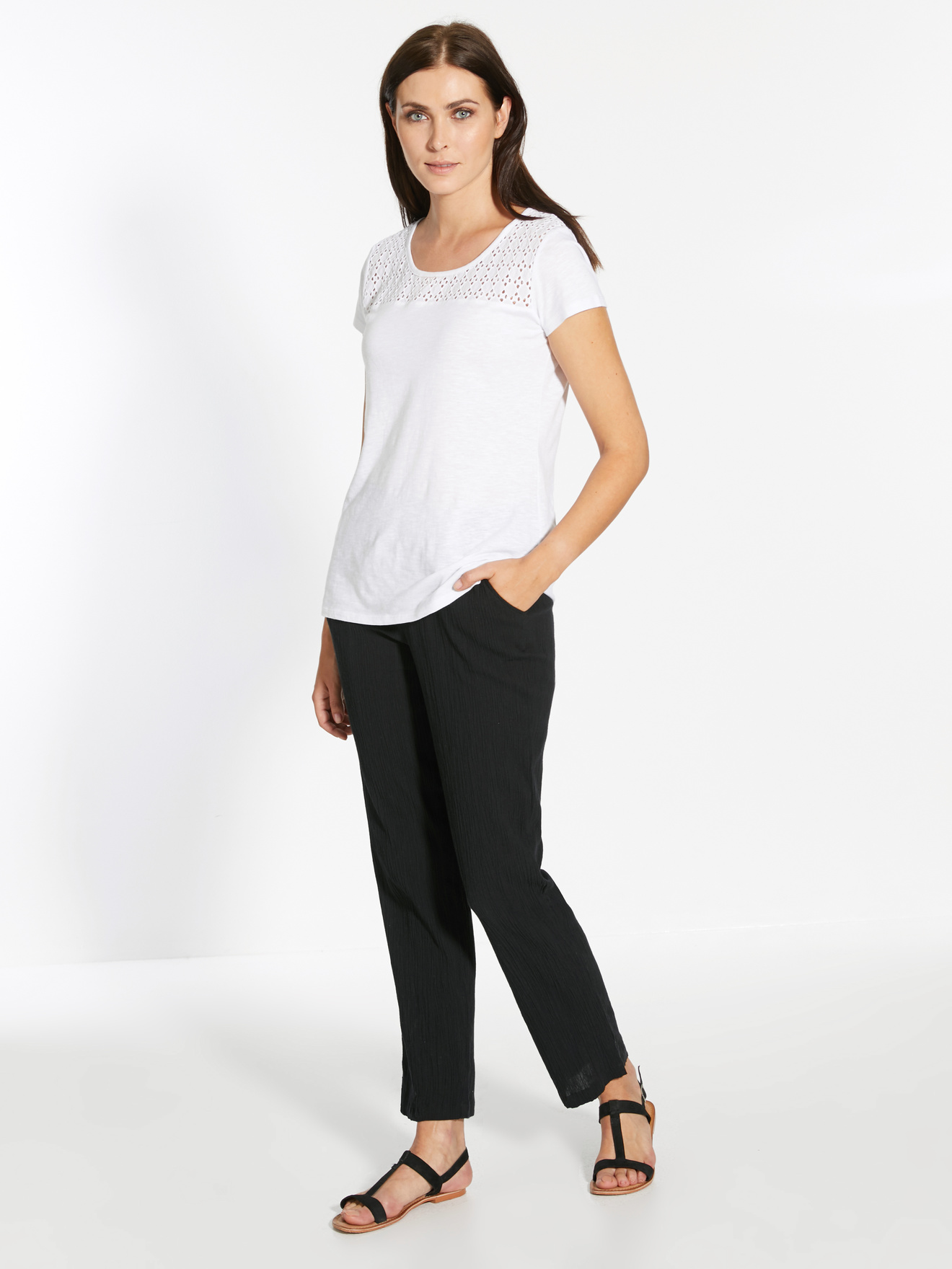 Pantalon en tissu créponné pur coton