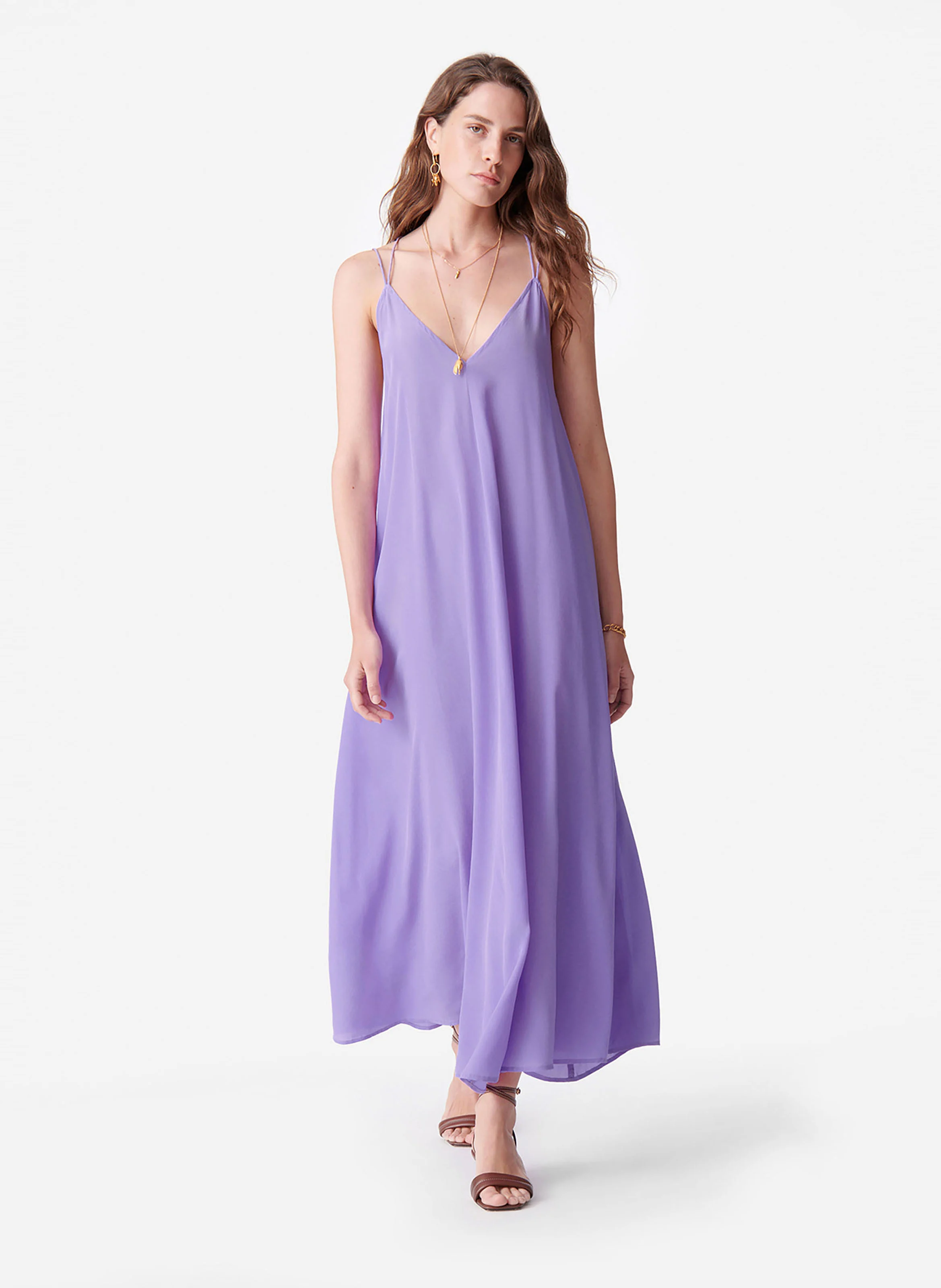DEBBY - Robe longue à bretelles en soie | Violet