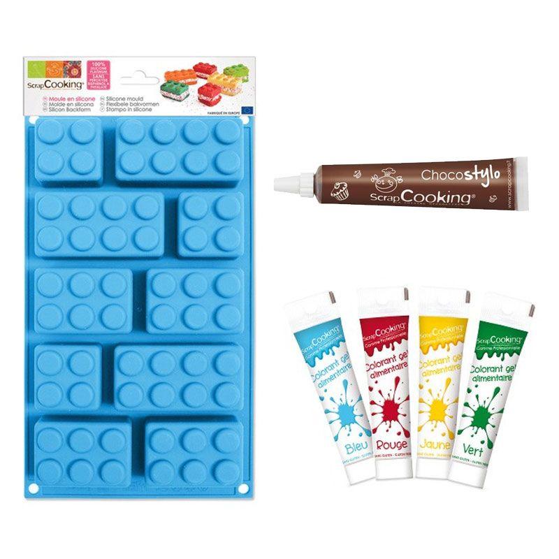 Coffret moule en silicone briques + 4 colorants alimentaires + 1 Stylo