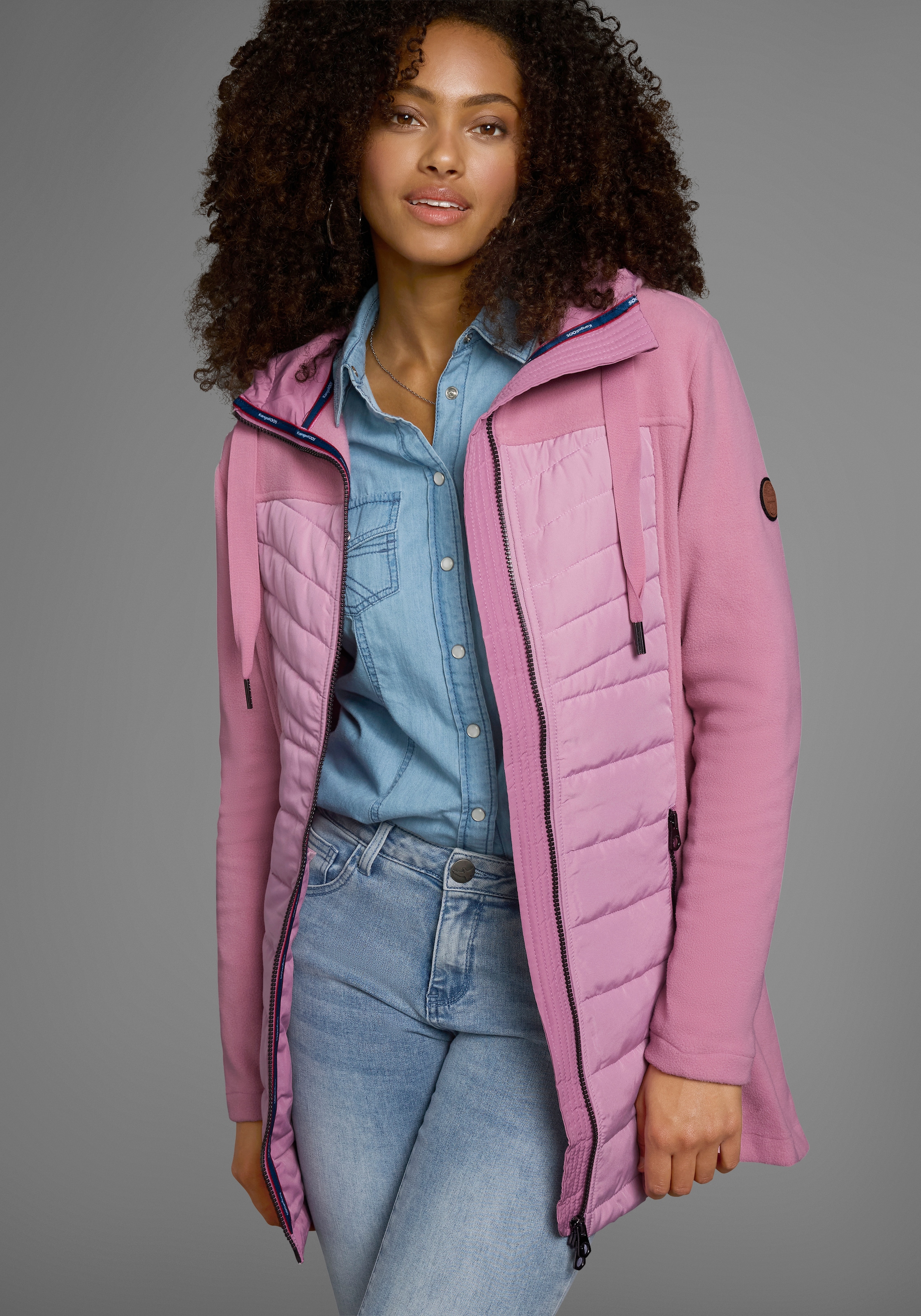 KangaROOS Langjacke mit Kapuze Hybridjacke - Fleecejacke mit wattierten Bereichen