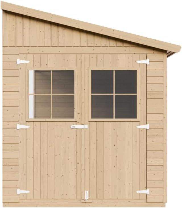 Holz Gartenschuppen (ohne Seitenwand) MIT IMPRÄGNIERTEM Boden - Abstellkammer mit Fenstern - H244x211x318 cm/6,02 m2 - Gartenwerkstatt - Fahrrad- Geräteschuppen TIMBELA M339+M339G
