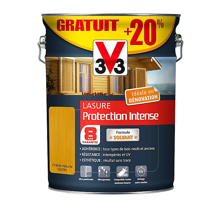 Lasure extérieure protection intense V33 chêne naturel - 8 ans 5L + 20% gratuit