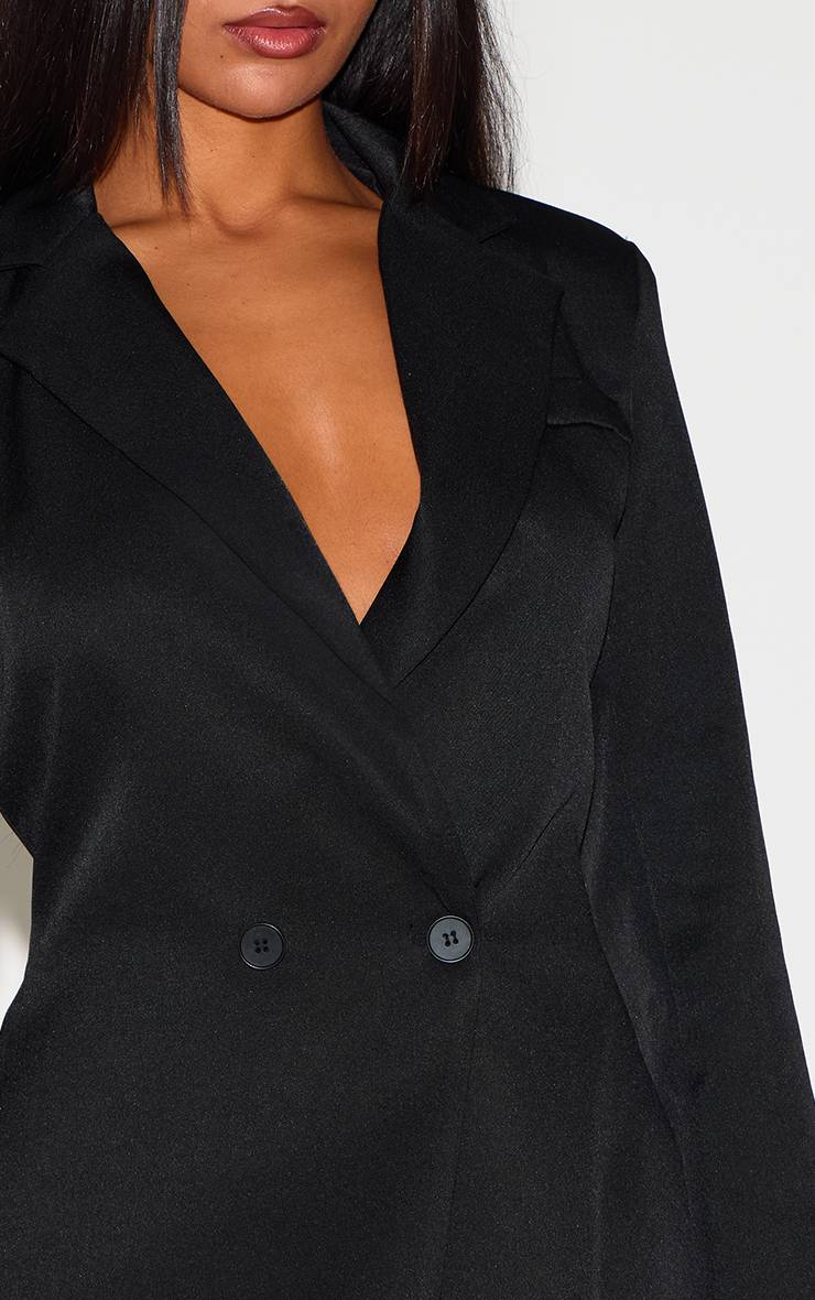 Noir Robe Blazer Cintrée À La Taille À Double Boutonnage En Tissu Tissé