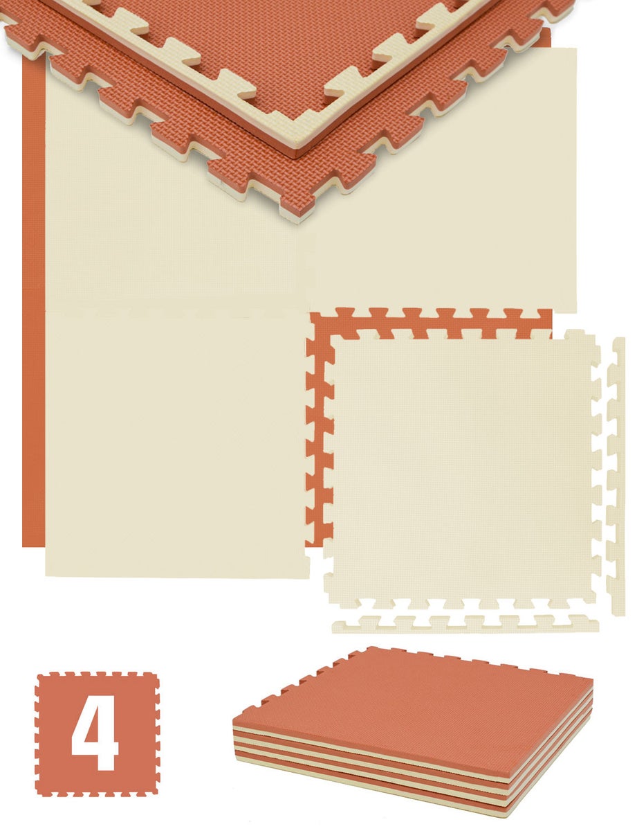 1m² Vloerbescherming Fitnessmat - 4 Oefenmatten 50x50x2cm Kleine Visuele Gebreken Zalmbeige
