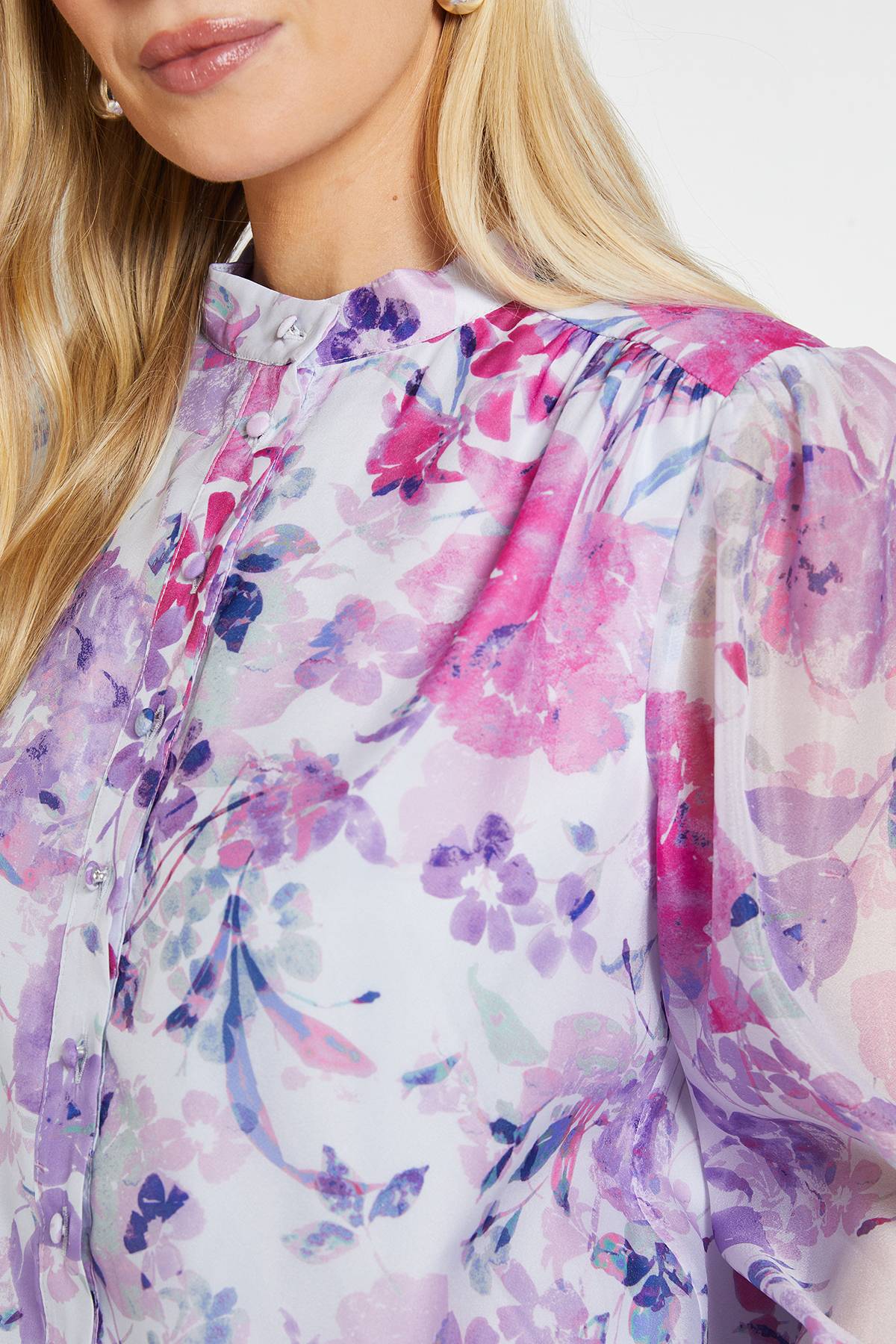 Wallis Chemise Sans Col En Organza Fleuri Petite Taille