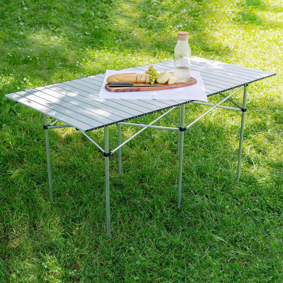 tectake Campingtafel van aluminium met tas 140x70x70cm , Grijs