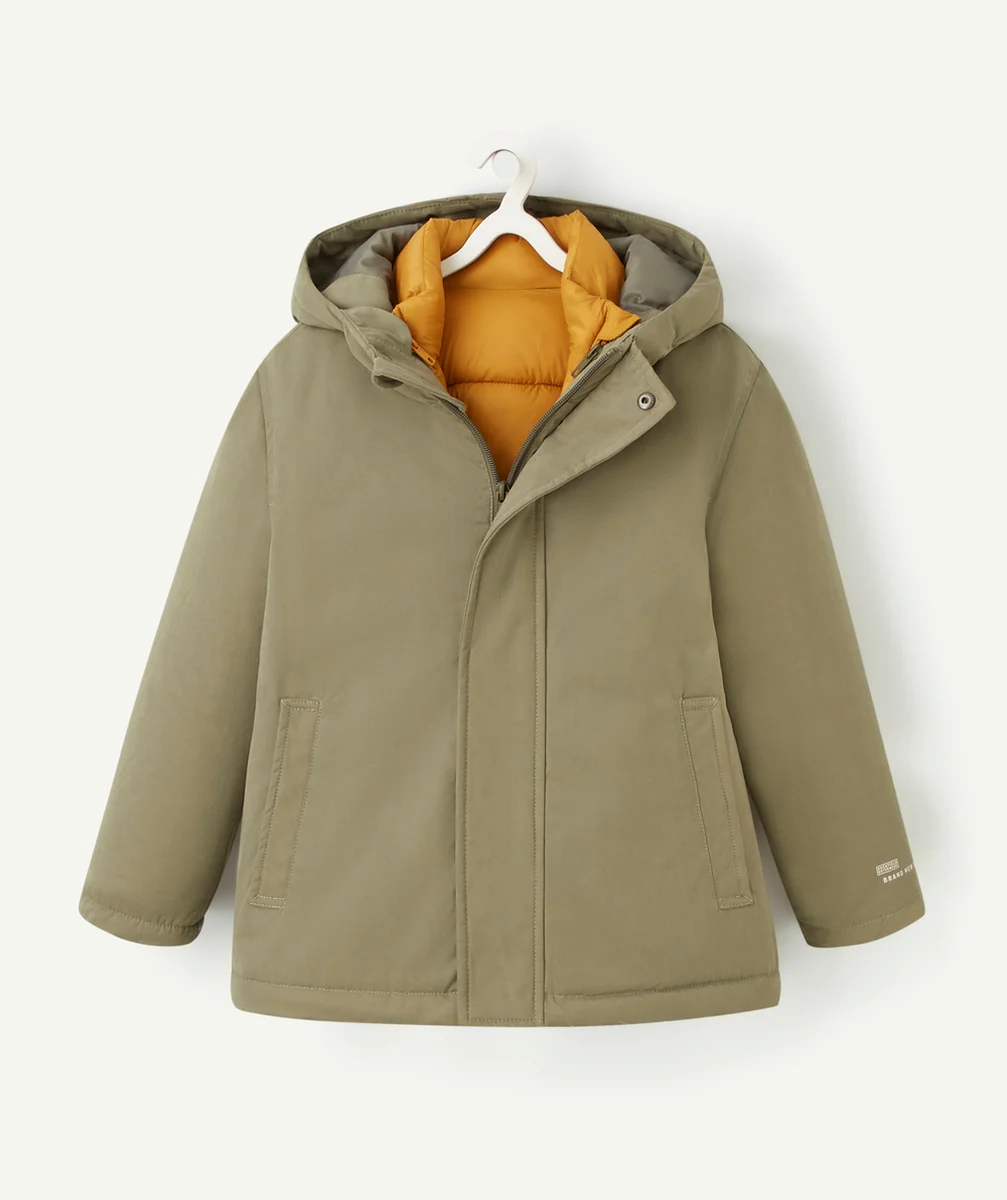 PARKA 3 EN 1 GARÇON EN REMBOURRAGE RECYCLÉ VERTE ET OCRE