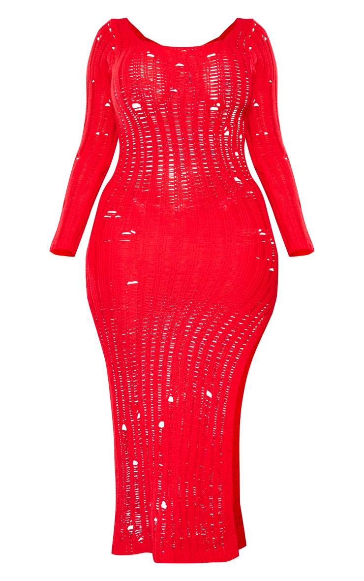 Robe Maxi Moulante En Maille À Encolure Ronde Et Manches Longues