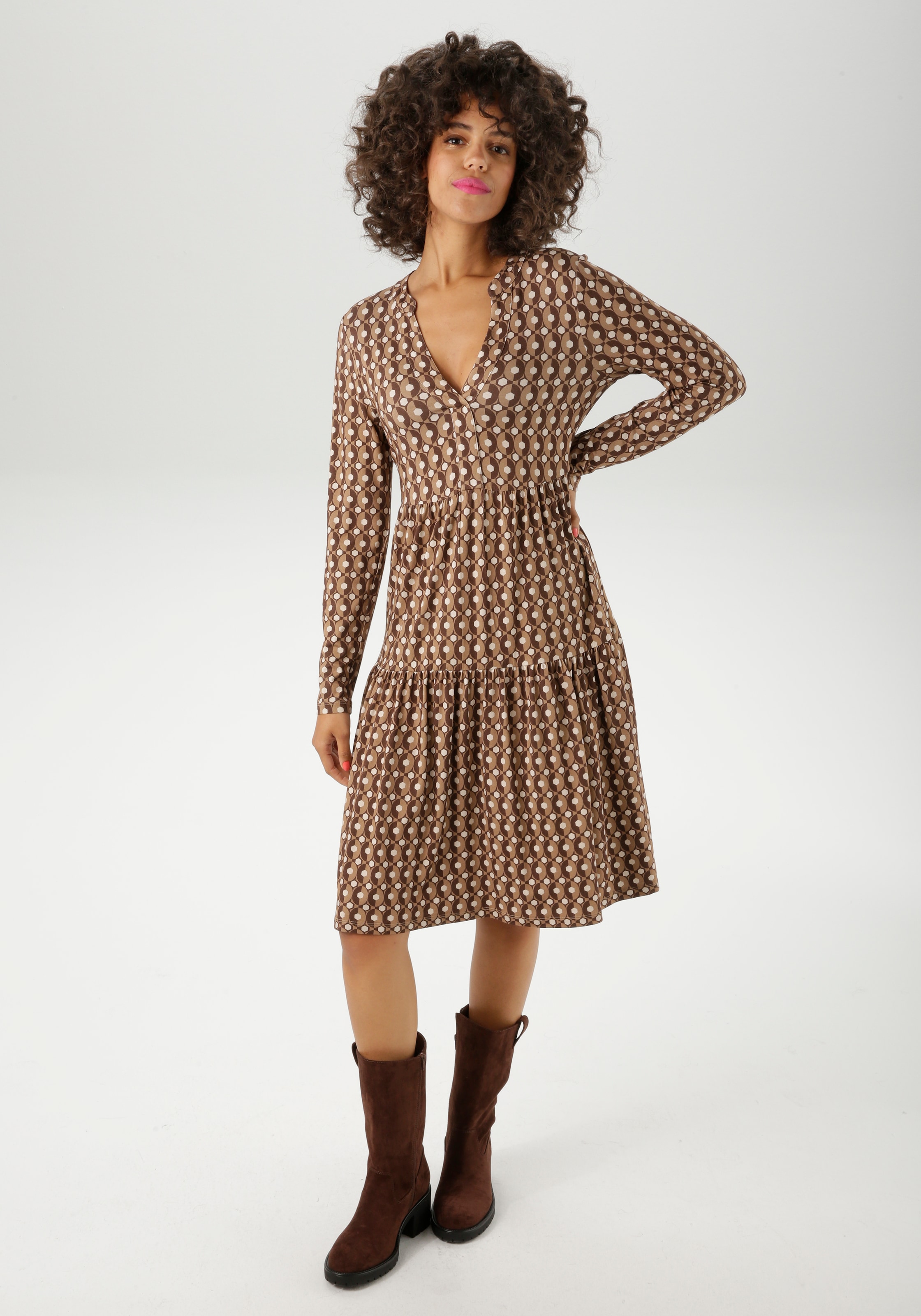 Aniston CASUAL Jerseykleid mit farbharmonischem Retro-Muster - NEUE KOLLEKTION