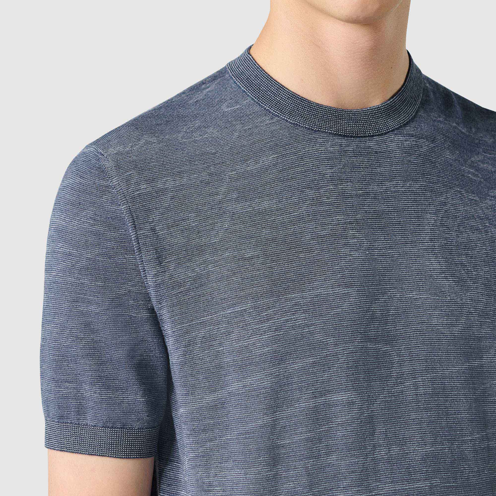 Pull Manches Courtes Leger En Laine Avec Jacquard Scritto