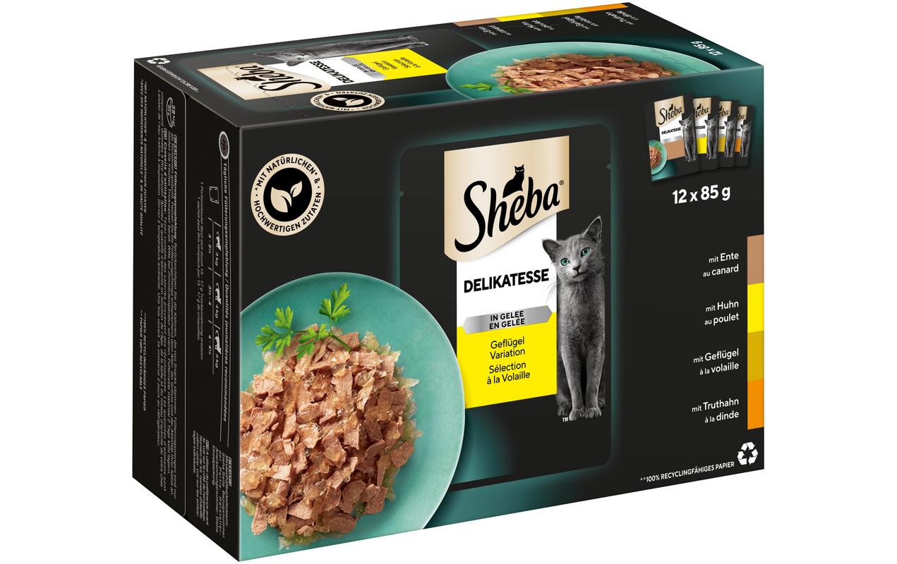 Nassfutter Delikatesse Gelee Geflügel Variation, 12 x 85gAlleinfuttermittel für ausgewachsene Katzen