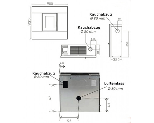 Natalia pelletkachel, staal, zwart, 8 kW