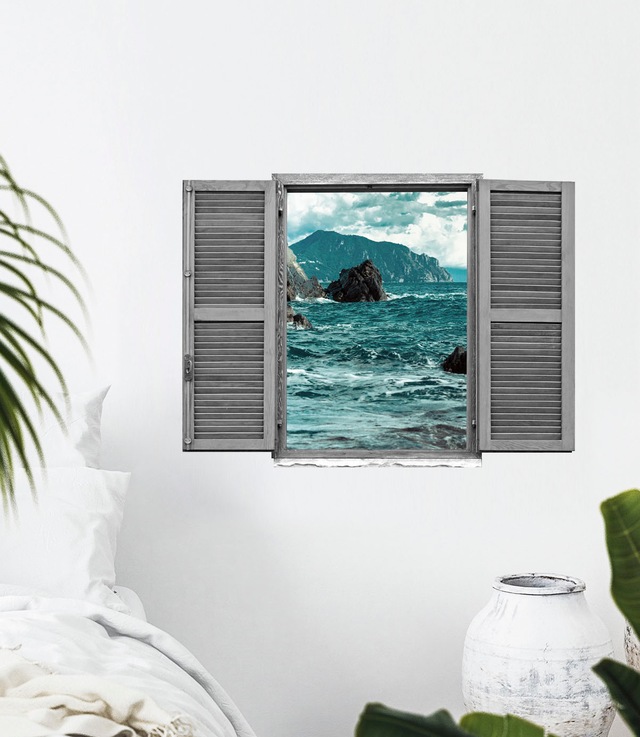 queence Wandtattoo »Klippen im Meer« Wandsticker, Wandbild, selbstklebend, 3D, Fenster