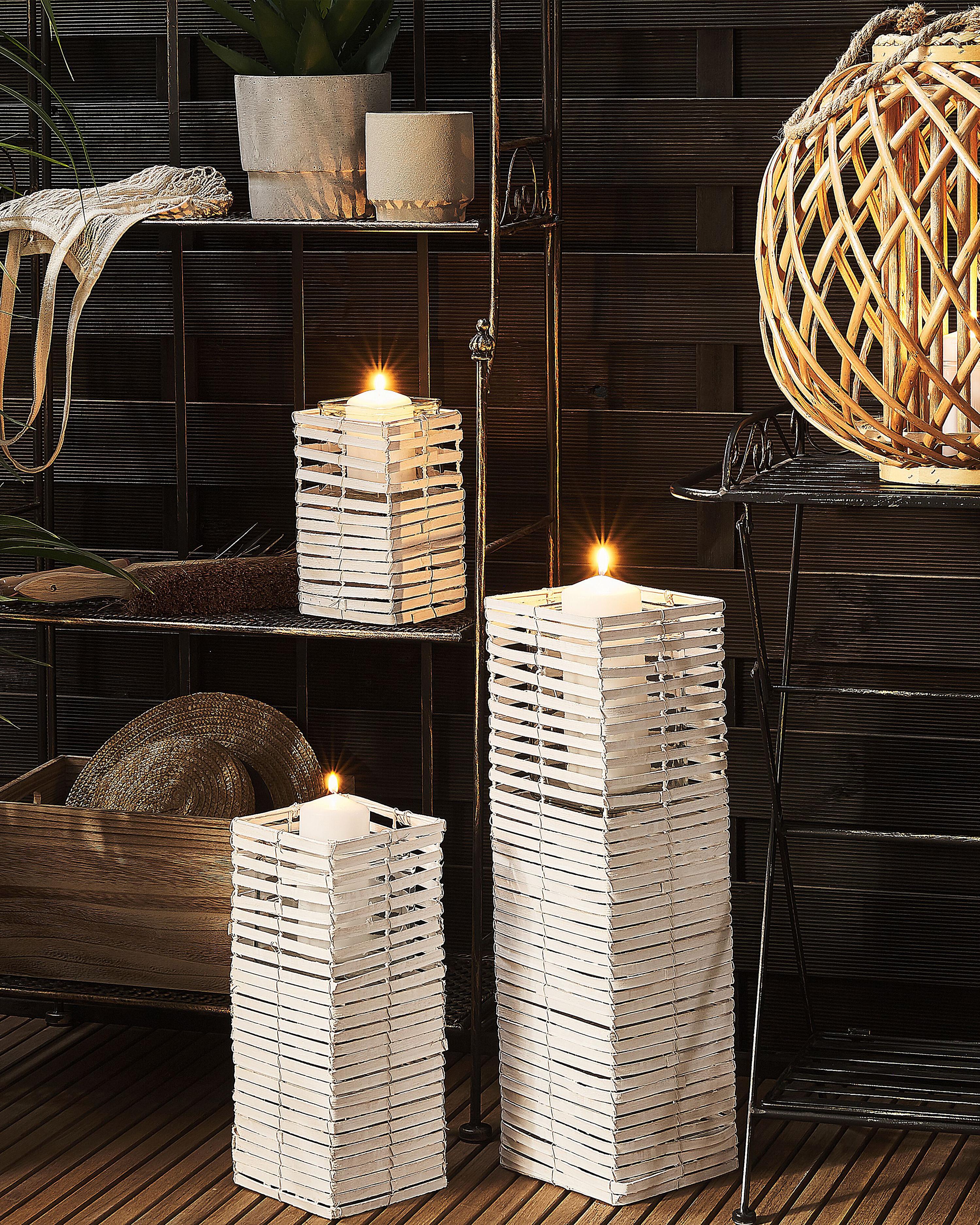 Set van 3 kaarshouders MAROLA Populierenhout 54/34/20 cm Wit