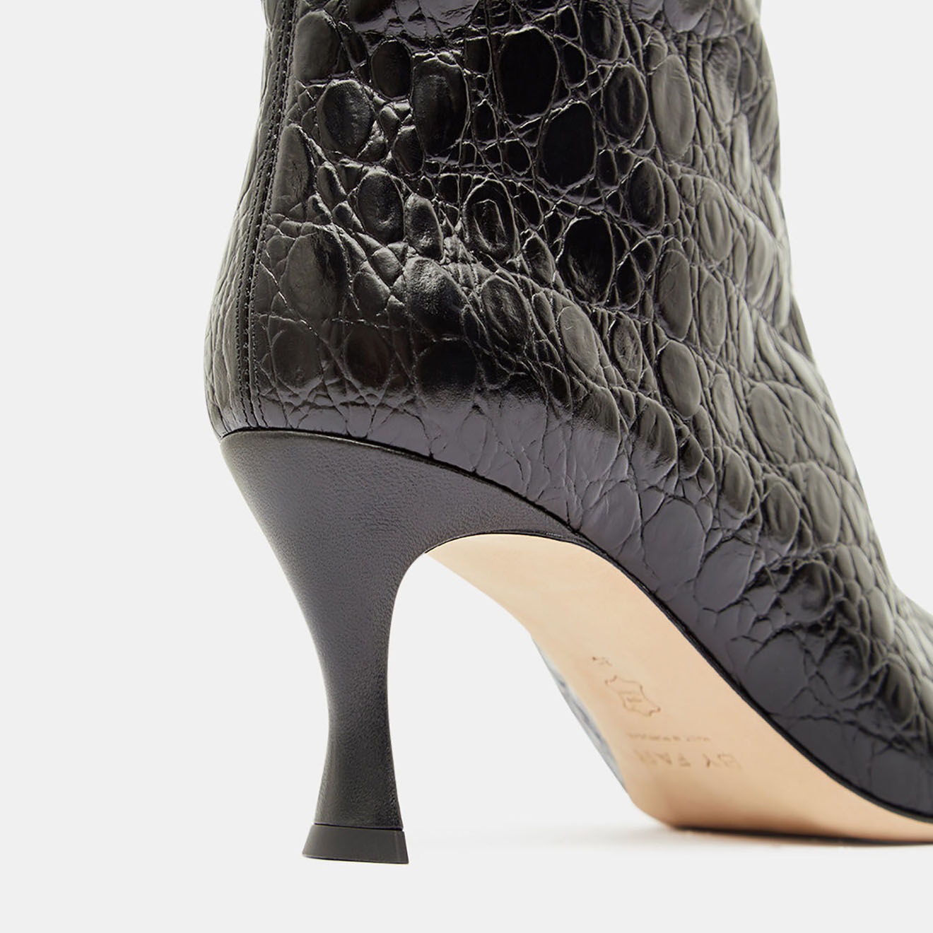 By Far Bottes en Cuir croco Stevie noires - Talon 8 cm