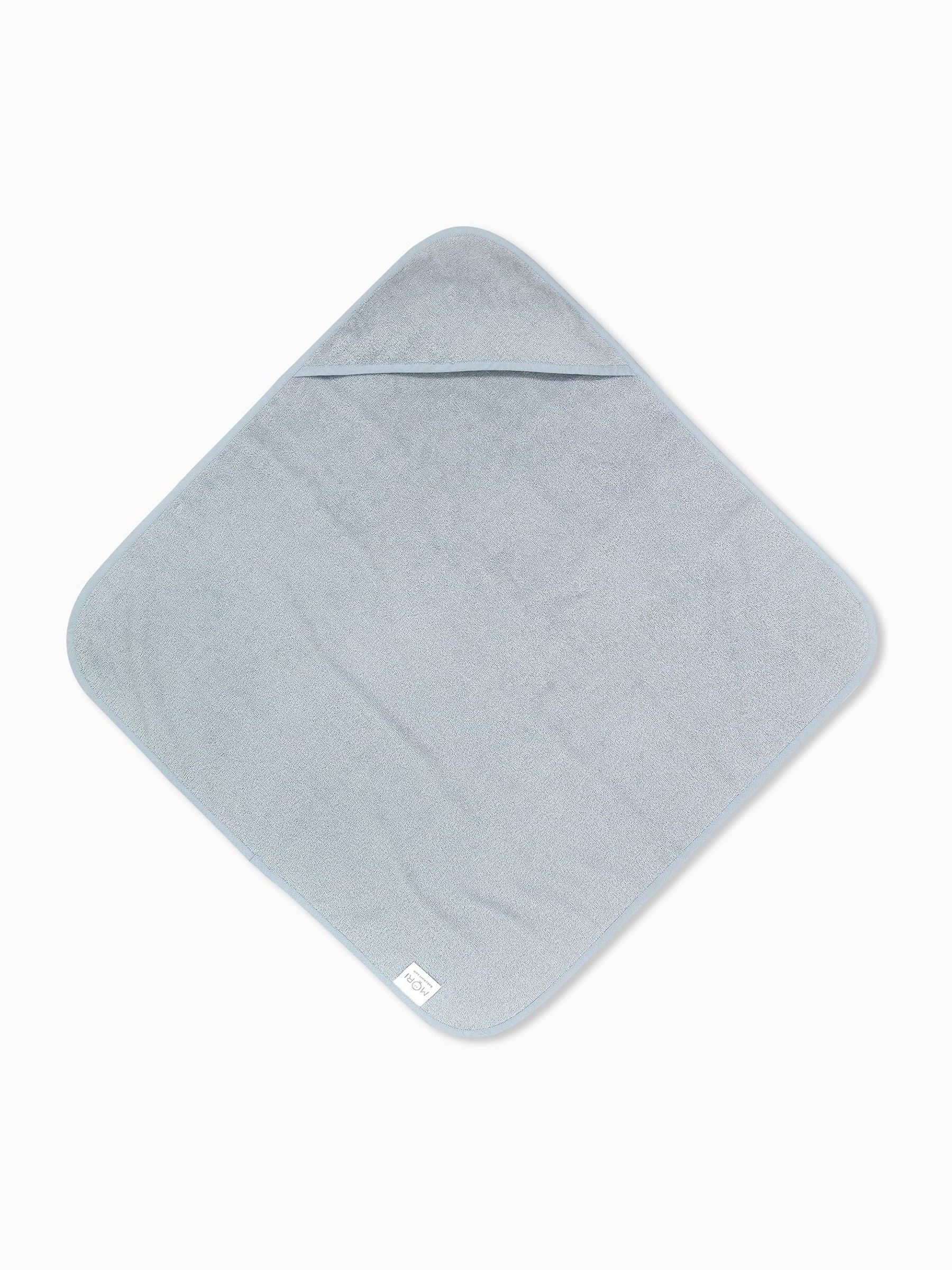 Blauw - MORI superzachte babyhanddoek met capuchon van katoen