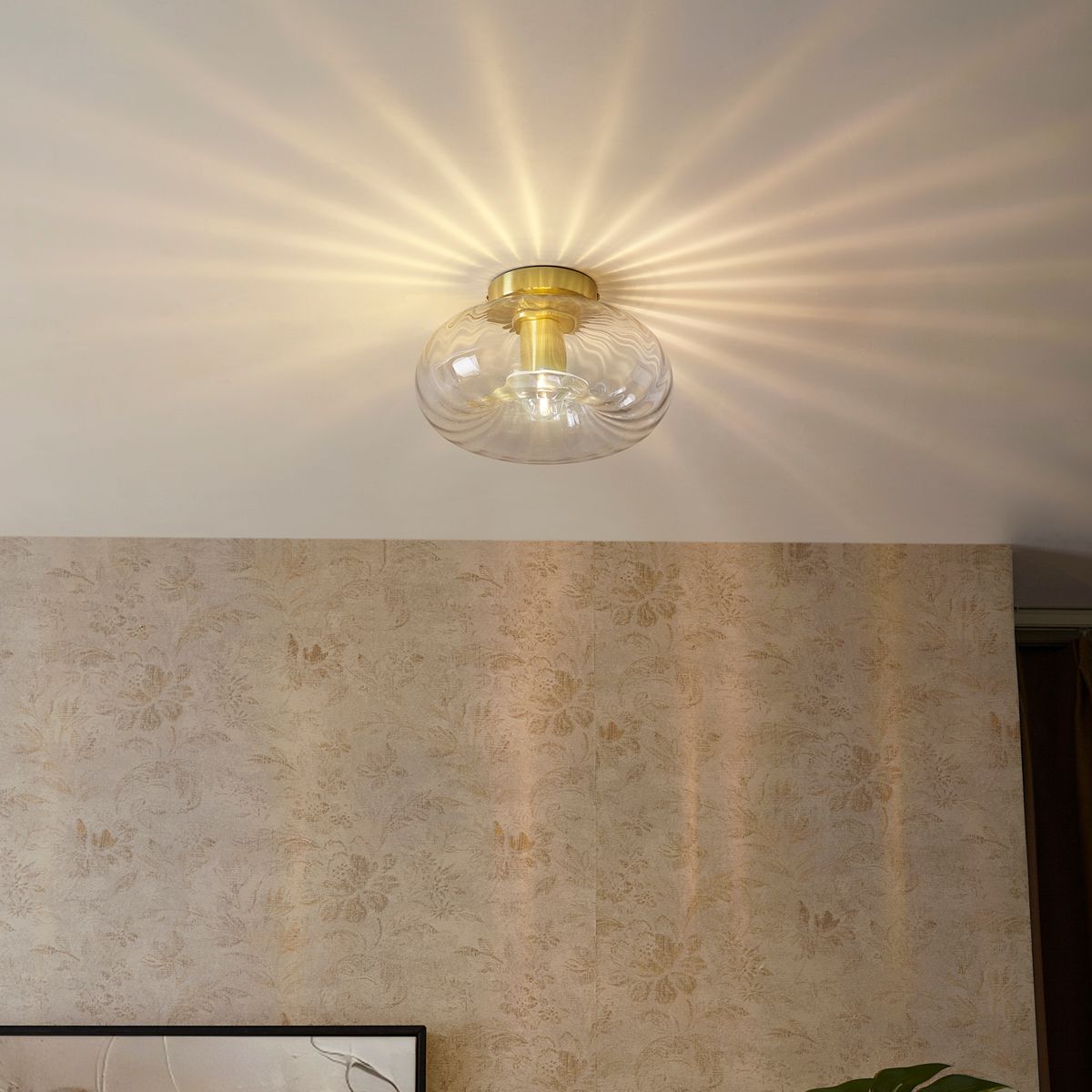 Art Deco plafondlamp goud met glas - Ayesha