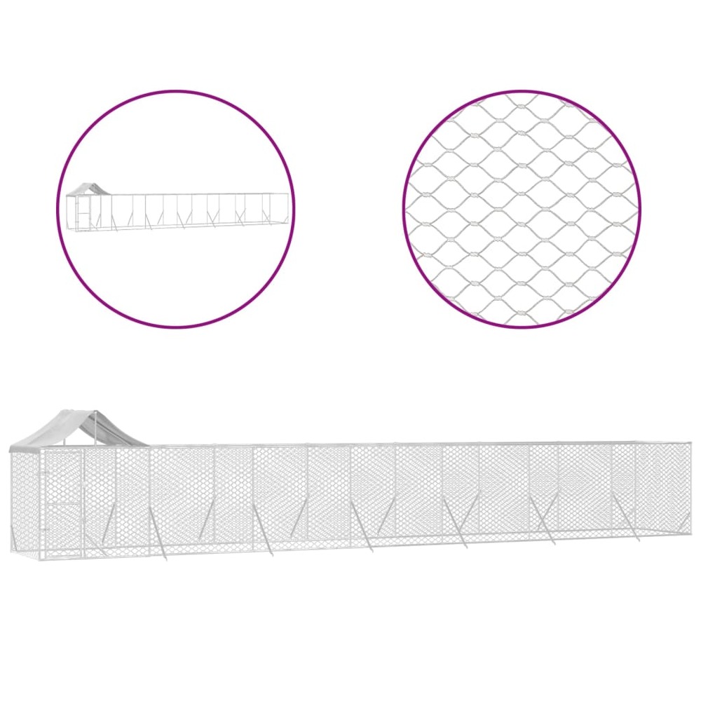 Chenil d'extérieur pour chiens avec toit argenté 14x2x2,5 m