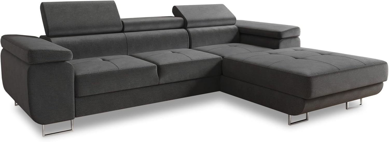 Sofnet Ecksofa Divo mit Schlaffunktion, Bettkasten und Kopfteilverstellung, Polsterecke, Wohnlandschaft, Sofagarnitur, Couch, Sofa, Federkern (Grau (Kronos 22), Ecksofa Rechts)