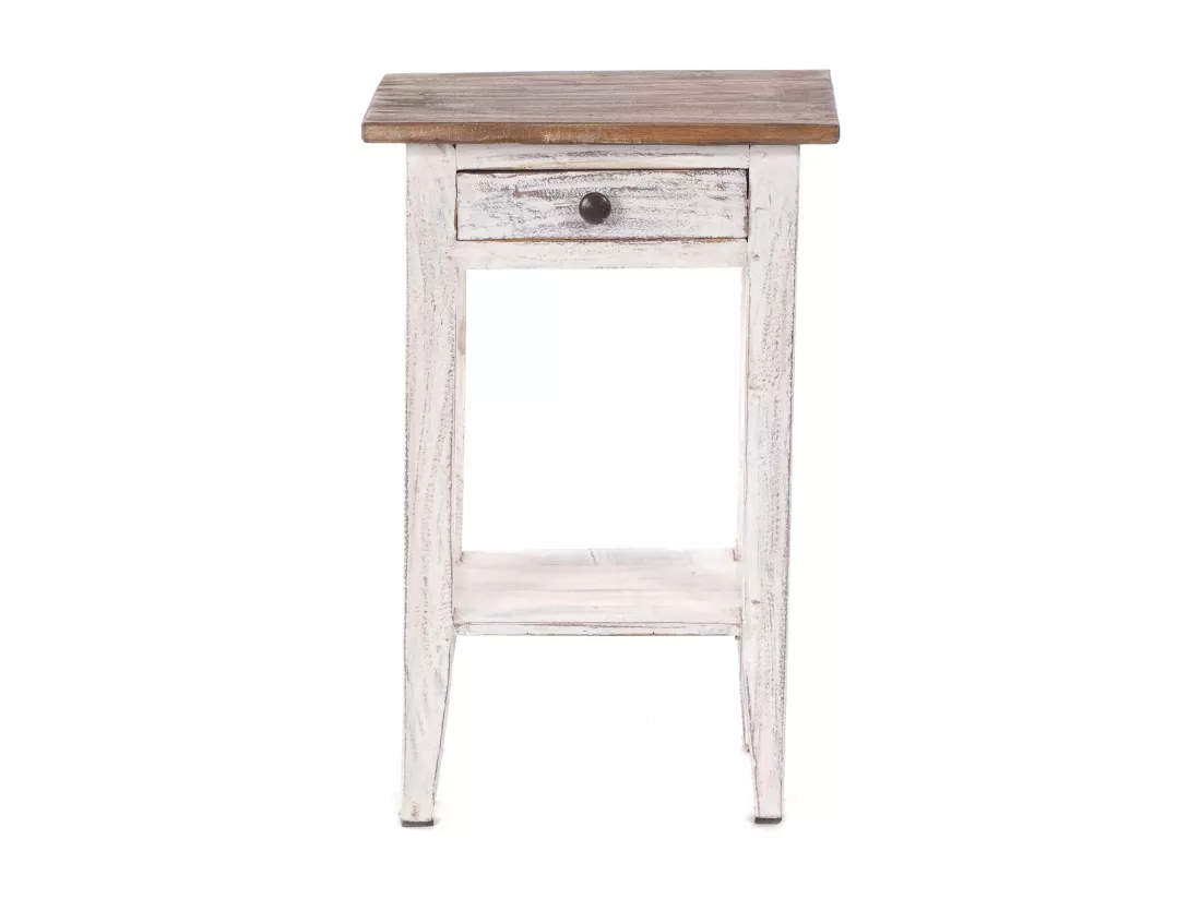 TABLE DE TÉLÉPHONE PLANTE Bois massif en acajou, avec tiroir 05 weiß-natur