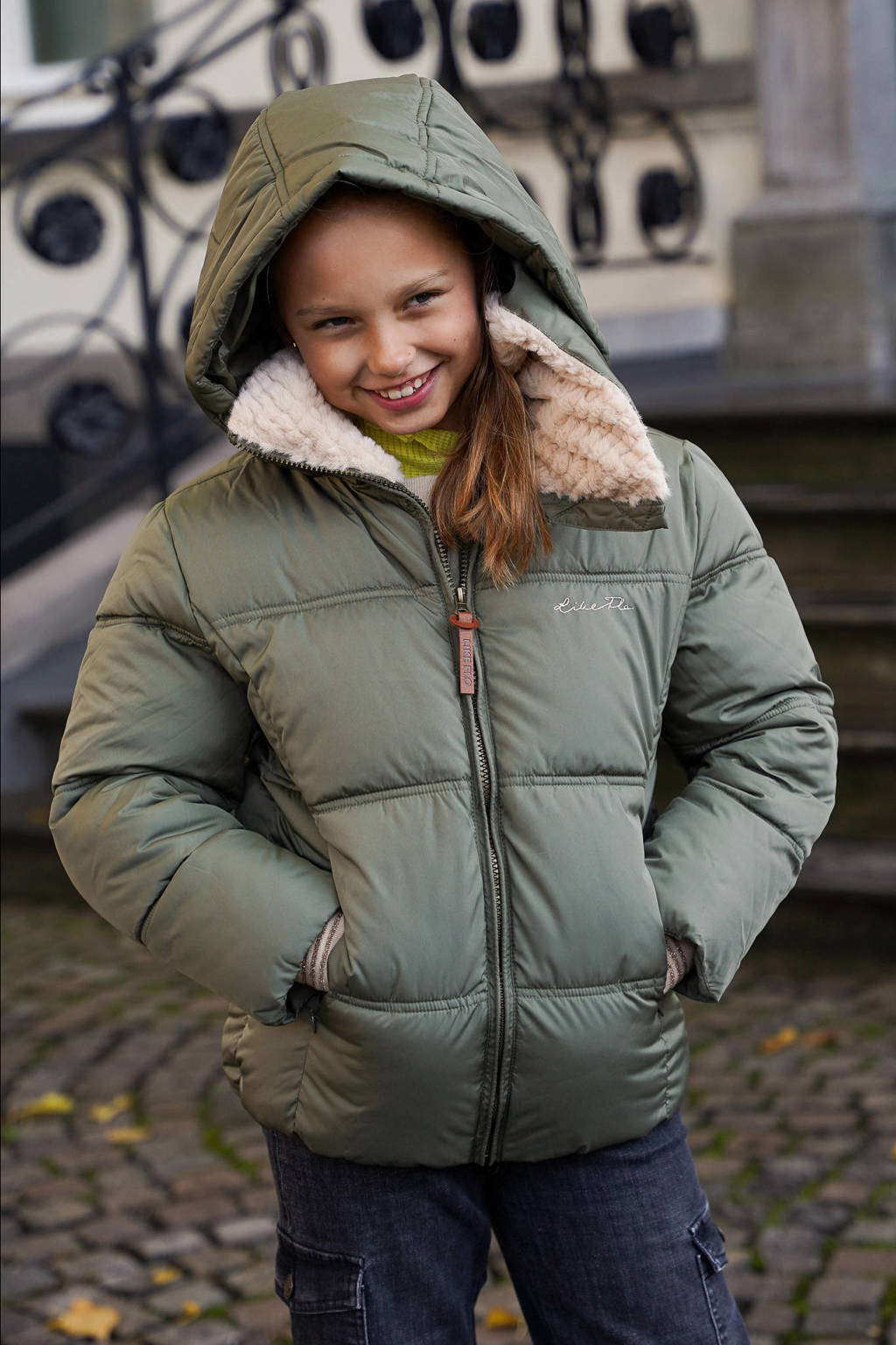 Like Flo quilted gewatteerde winterjas Amaya armygroen/beige