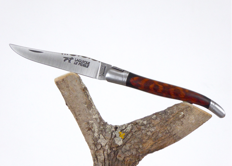 Couteau Laguiole bombé avec un manche en Ebène et Amourette et mitres inox