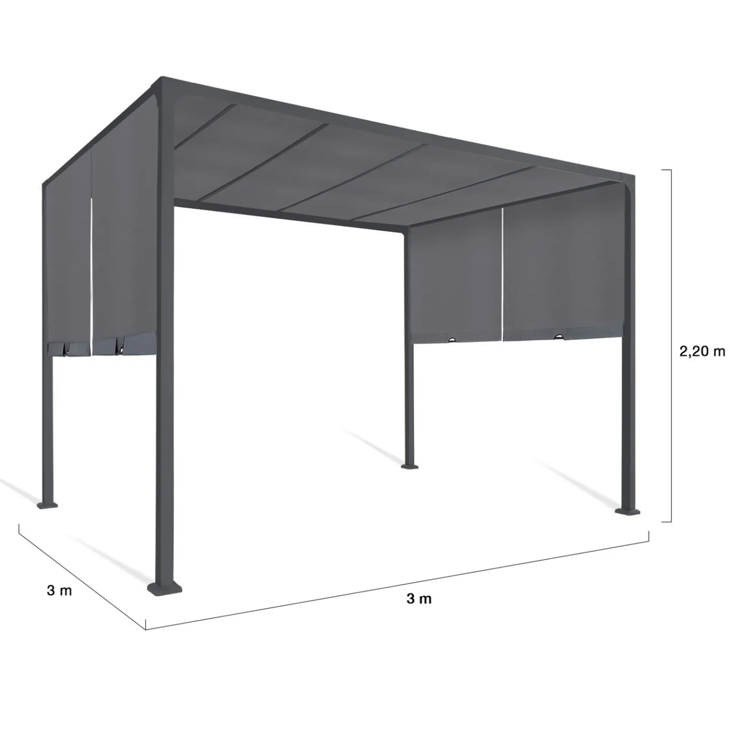 Pergola coulissante 2 pans 3x3 M belvédère de jardin toile gris anthracite
