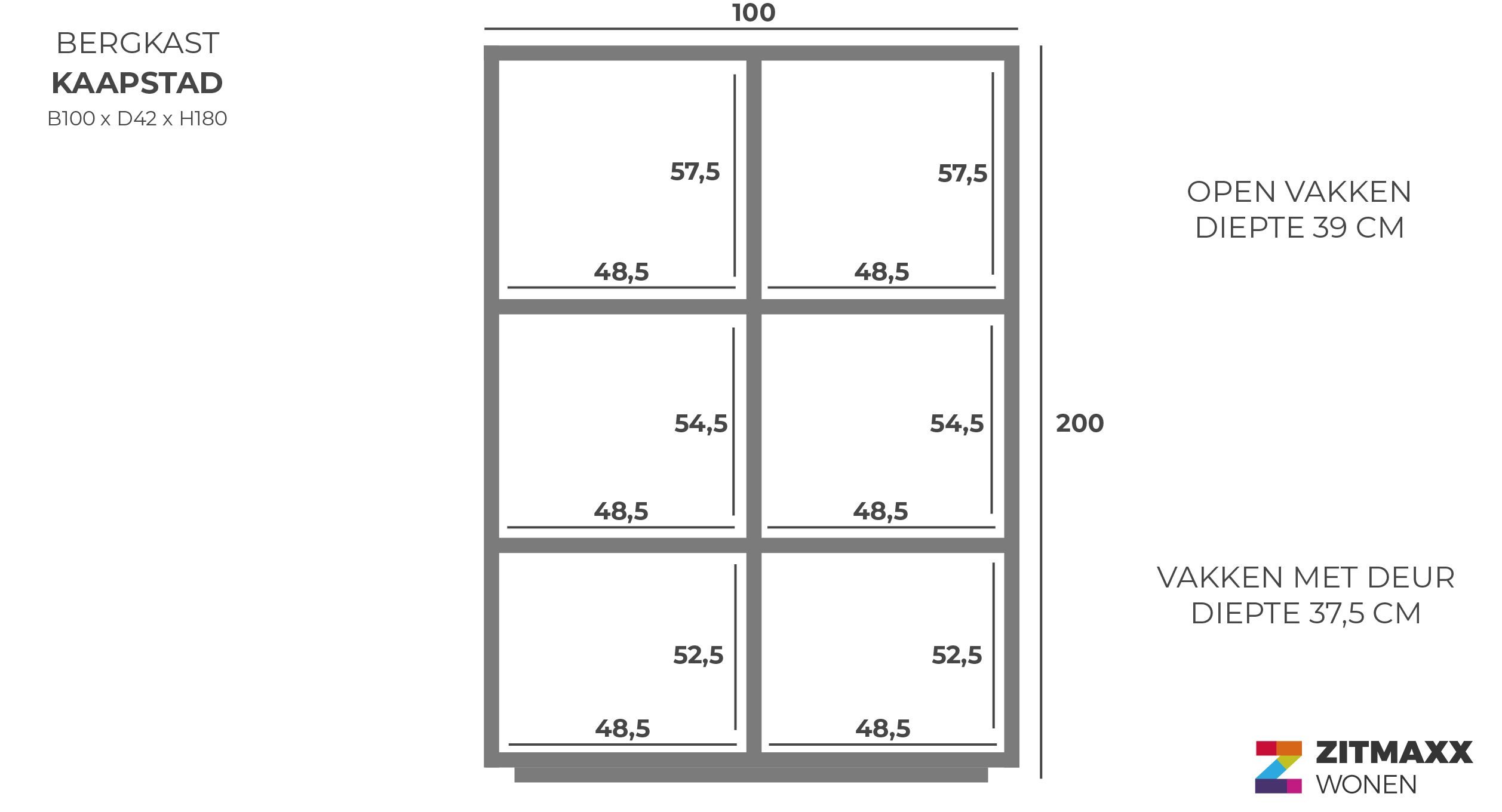 Bergkast Kaapstad B100 x D42 x H180 cm