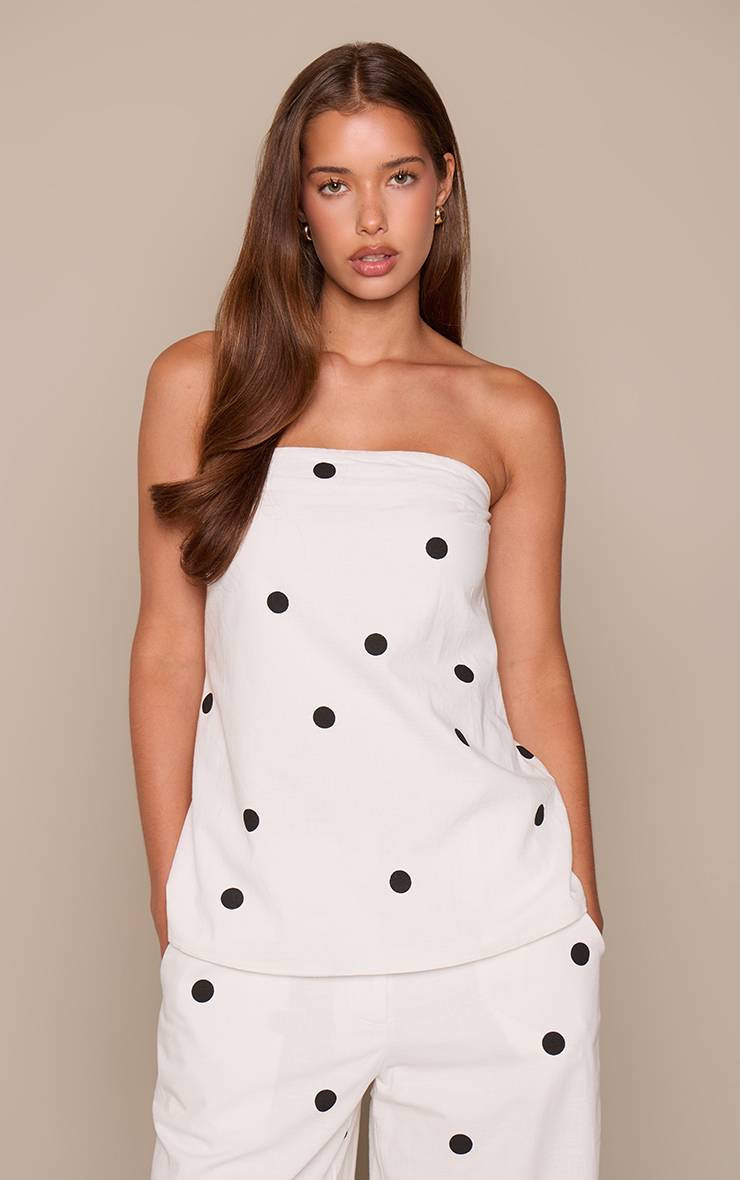 Blanc Haut Bandeau Fluide En Coton À Pois