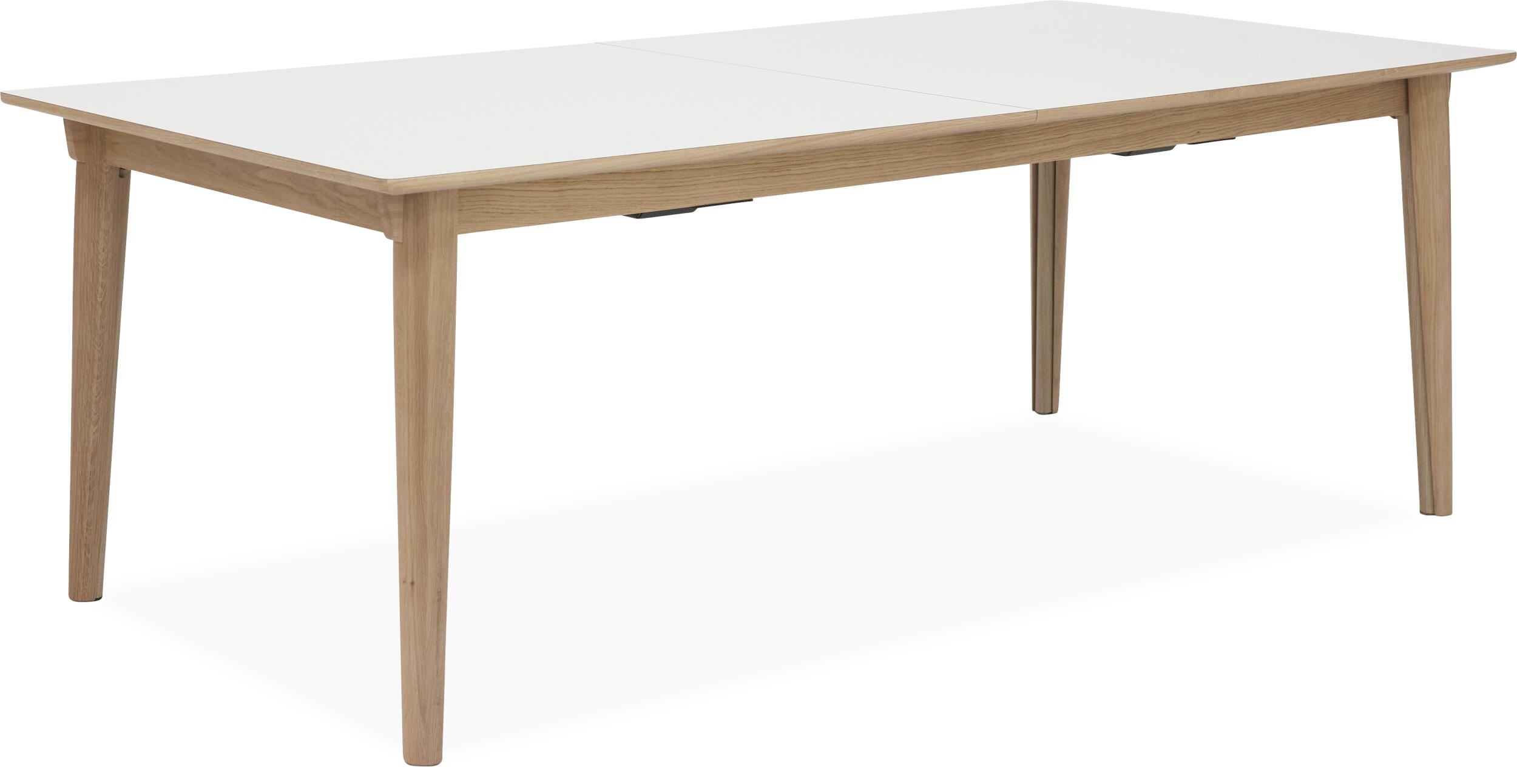 Largo Spisebord 215 x 102 x 75 cm, plade i hvid laminat   ben i lyst træ