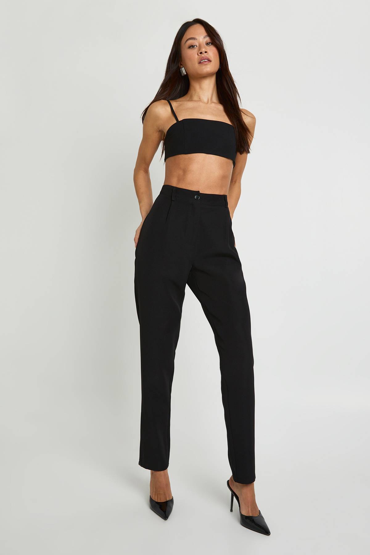boohoo Pantalon de costume sur mesure, taille haute, coupe fuselée