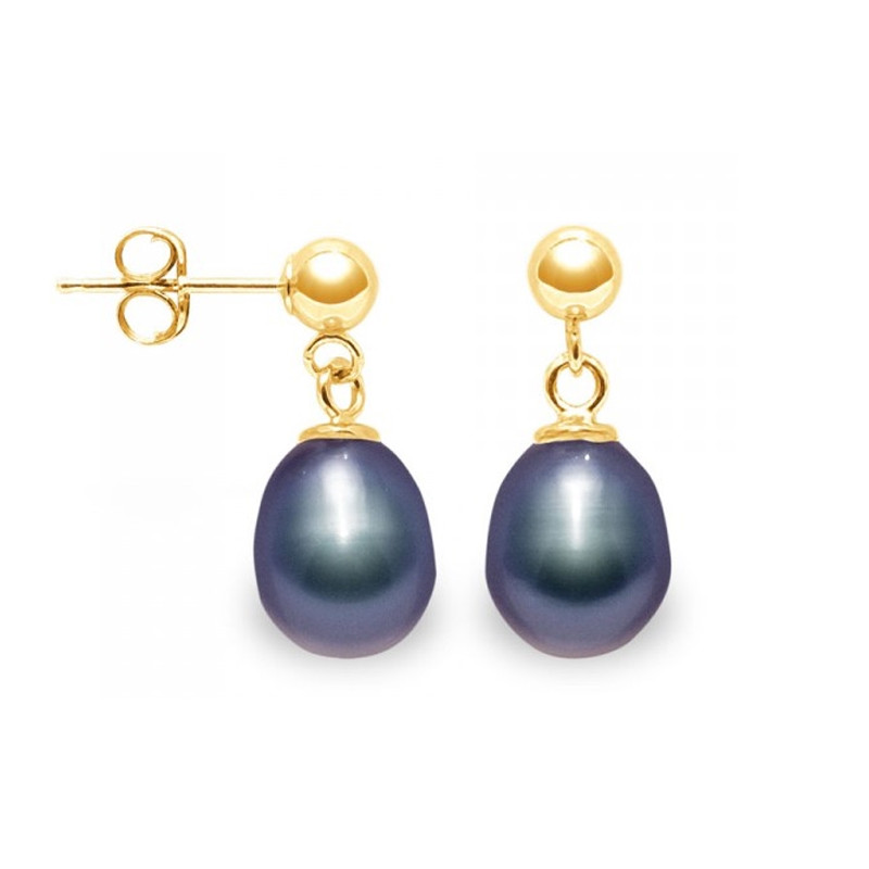 Boucles d'Oreilles Perle de Culture Blanche et or jaune 750/1000