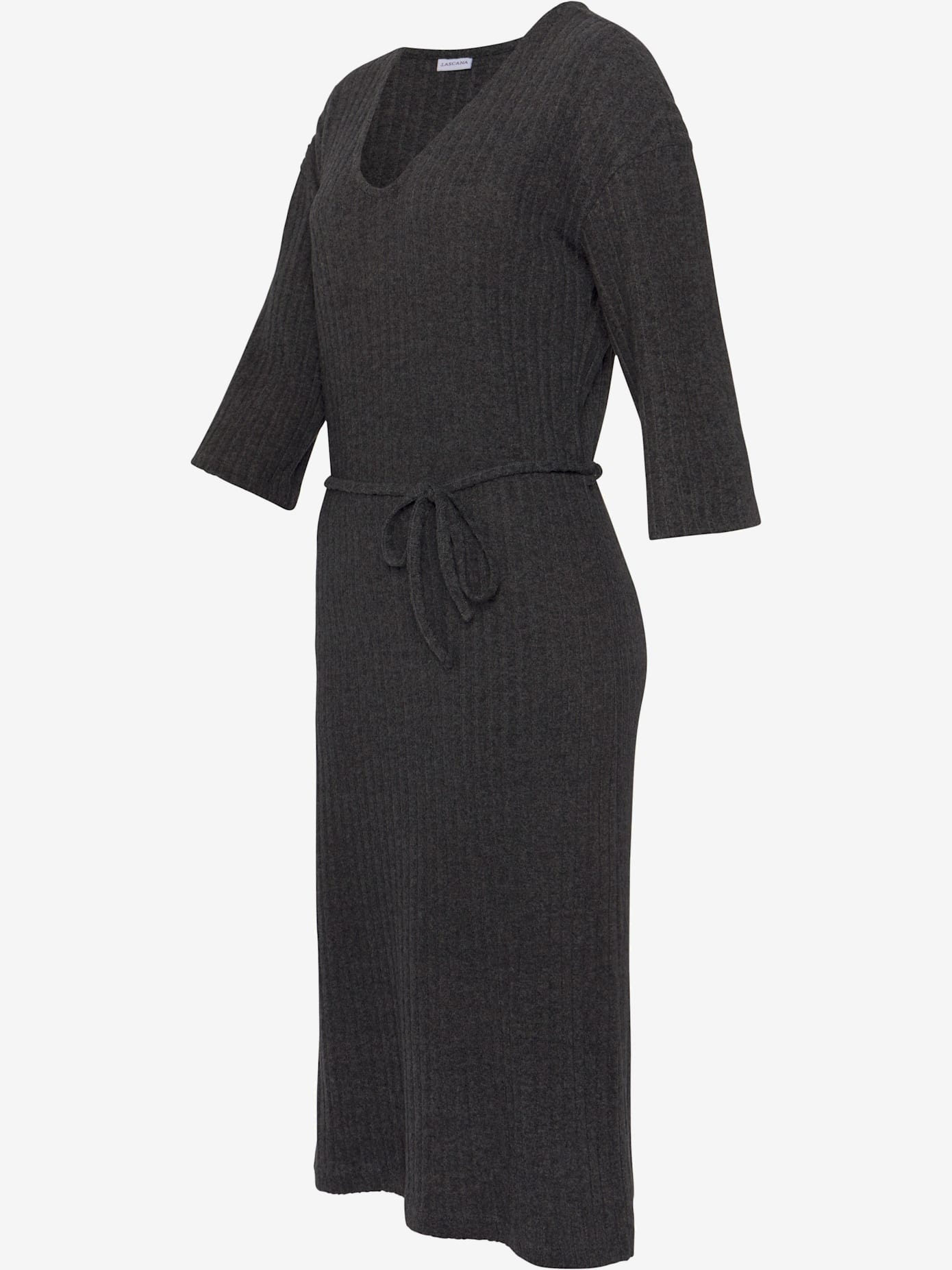 Robe en matière sweat robe longue côtelée avec encolure en v