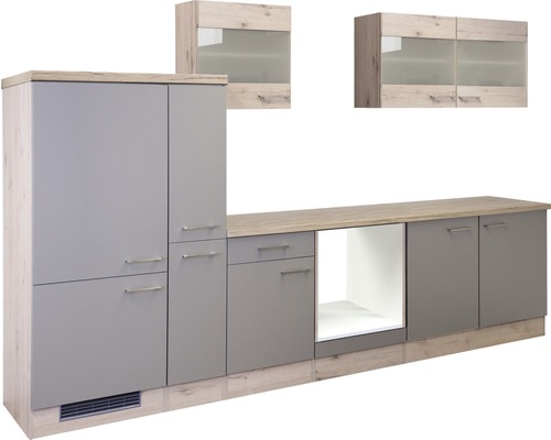 Flex Well keukenblok zonder apparatuur Riva 300 cm kwartsiet cubanit san remo licht mat eiken gedemonteerd omkeerbaar variant 00010787