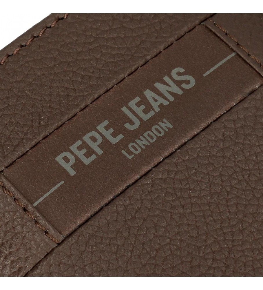 Carteira Pepe Jeans Vertical Checkbox em couro com porta-moedas marrom