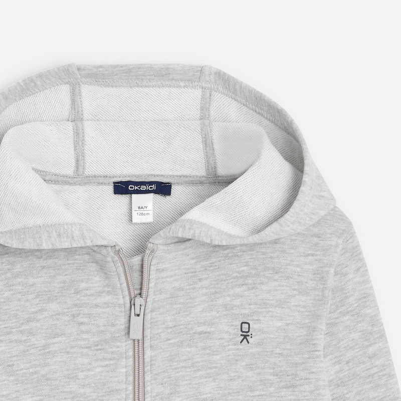 Sweat-shirt uni à capuche gris garçon