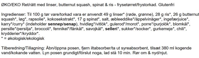 Vegan Daal w/Rice glutenfrit måltid