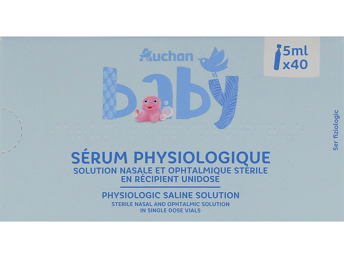 SORO FISIOLÓGICO AUCHAN BABY SOLUÇÃO NASAL E OFTALMOLÓGICA ESTÉRIL UNIDOSES 40X5ML