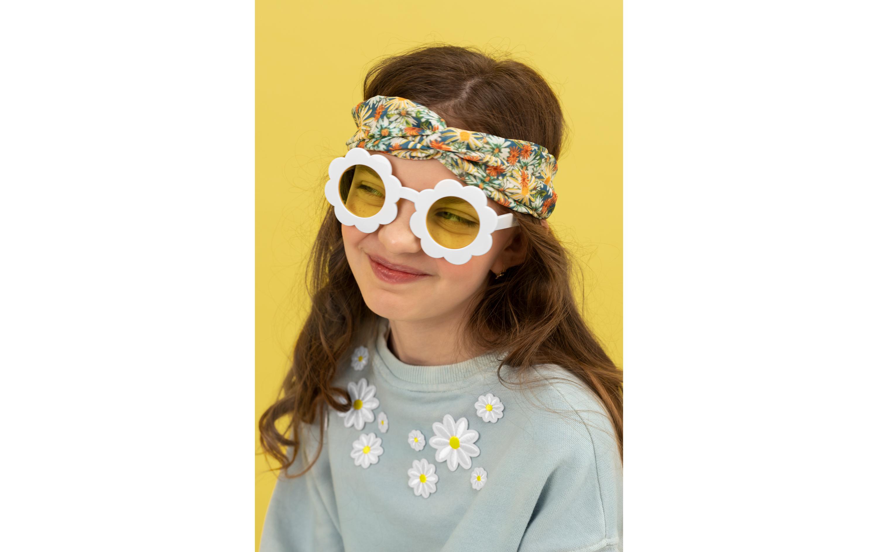 Partybrille Gänseblümchen 13 x 6 x 13 cm, WeissSonnenbrille Gänseblume mit gelben Gläsern