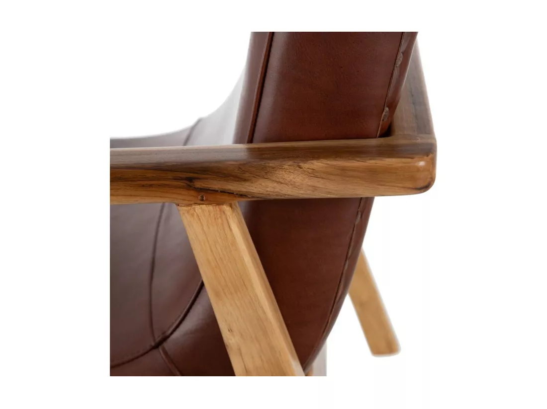Fauteuil Teck et coussins Cuir Marron - ESSAOUIRA n°3