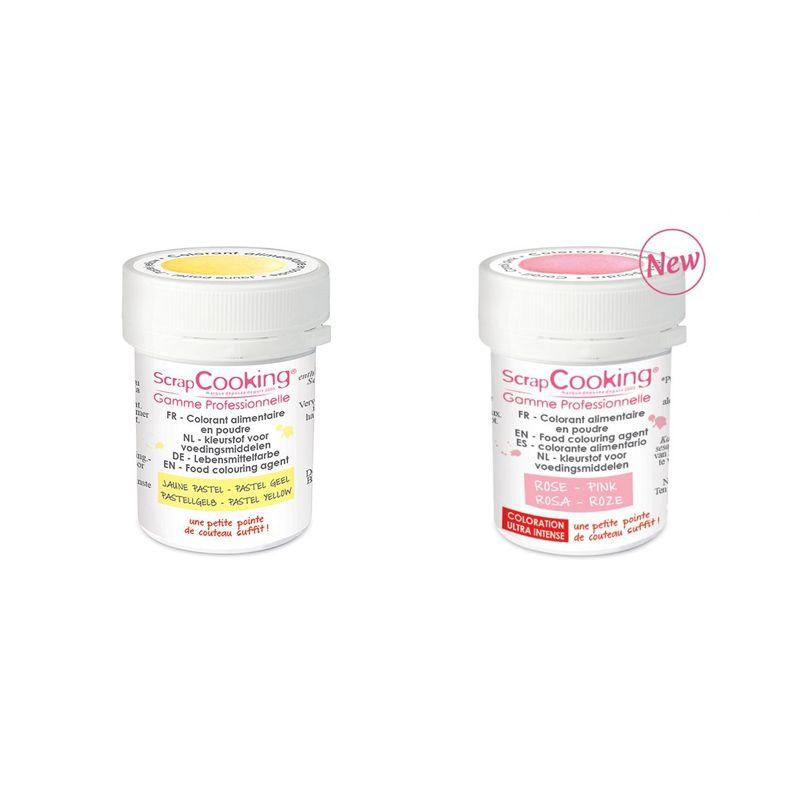 2 colorants alimentaires en poudre - rose poudré-jaune pastel Scrapcoo