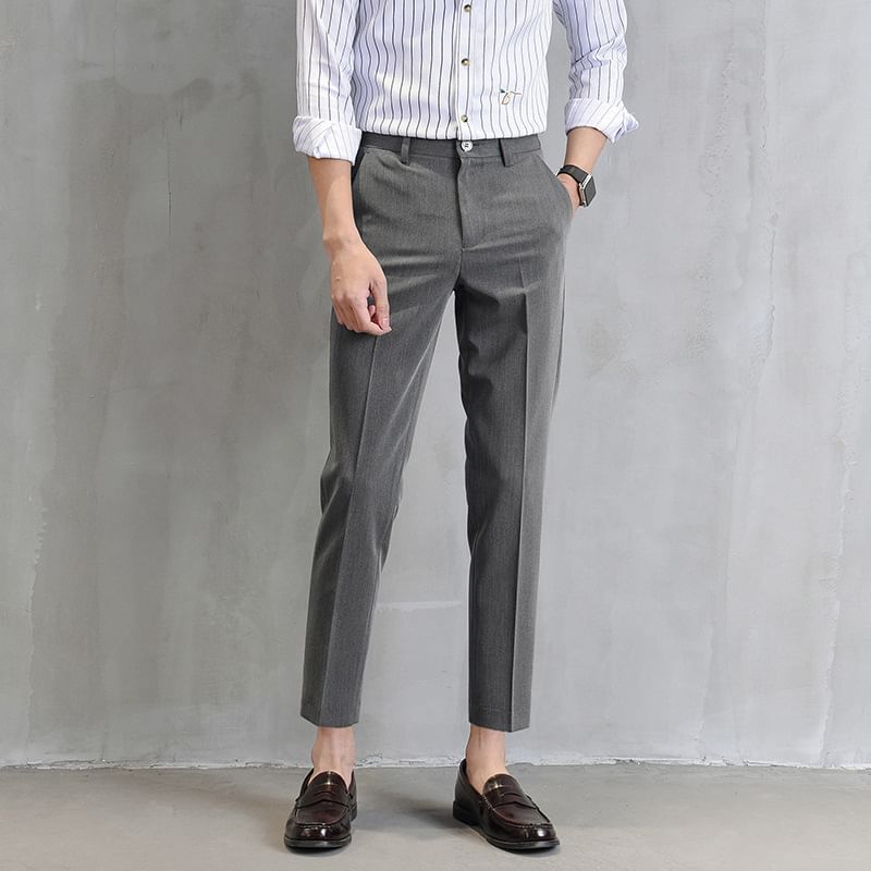 Cowpow - Mid Rise Plain Cropped Tapered Dress Pants