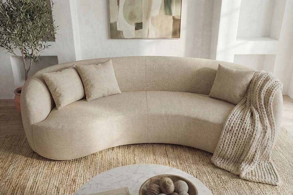 Modernes Sofa ATELIER 230cm beige Samt 3-Sitzer Couch inkl. Kissen