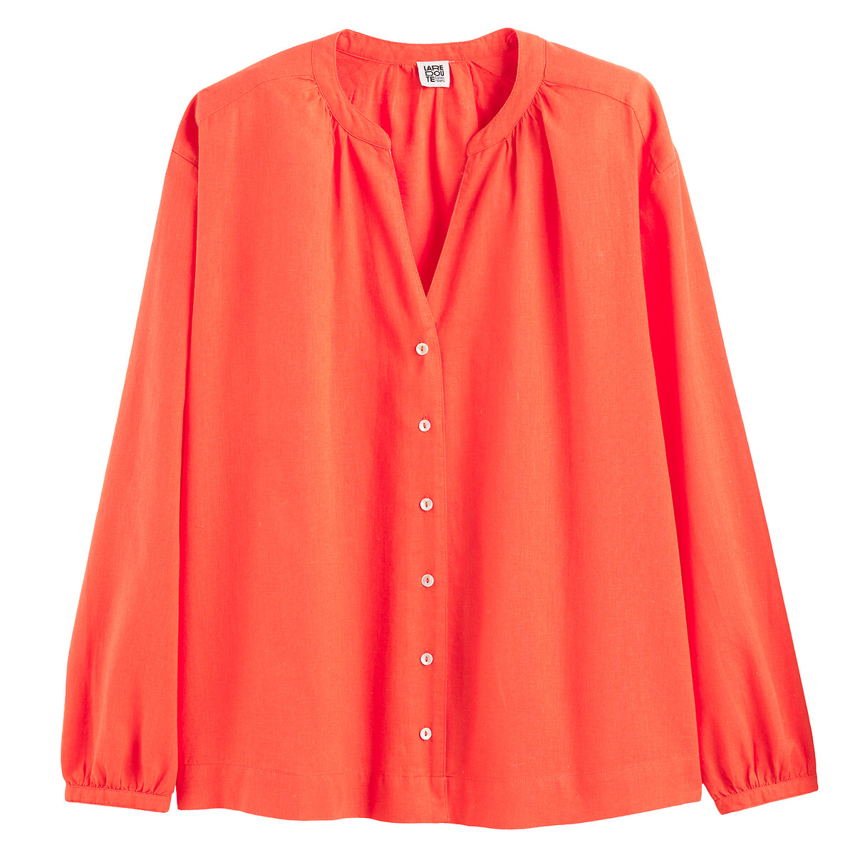 COLEÇÕES LA REDOUTE<br>Blusa solta com gola túnica, linho e algodão