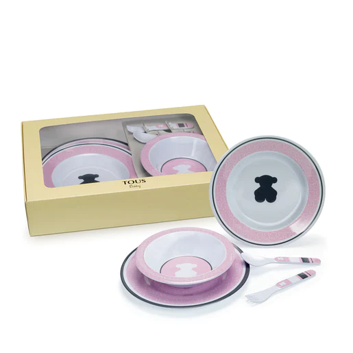 Conjunto de mesa rosa para alimentação de bebês