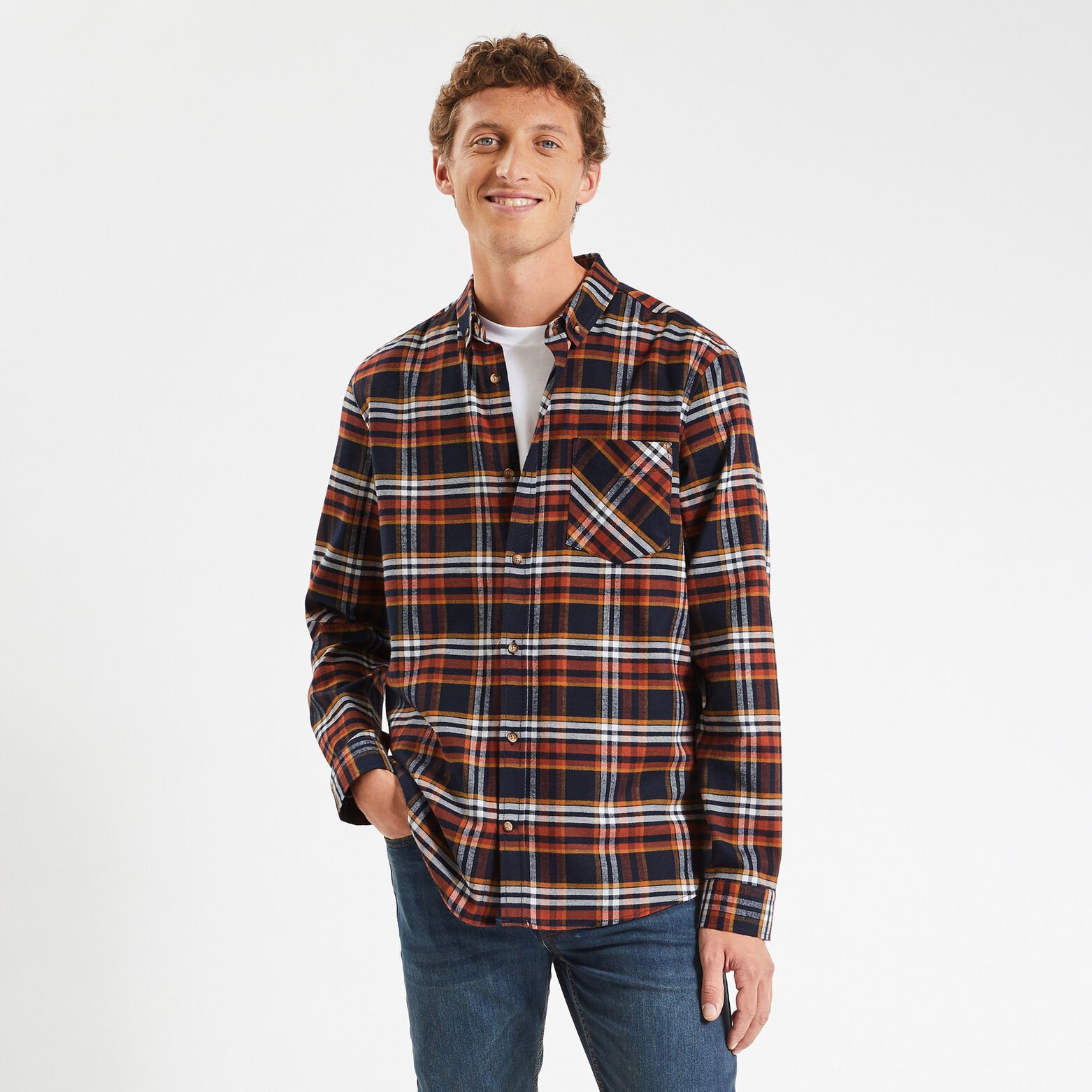 Chemise regular carreaux coton flanelle régénérati Bleu moyen