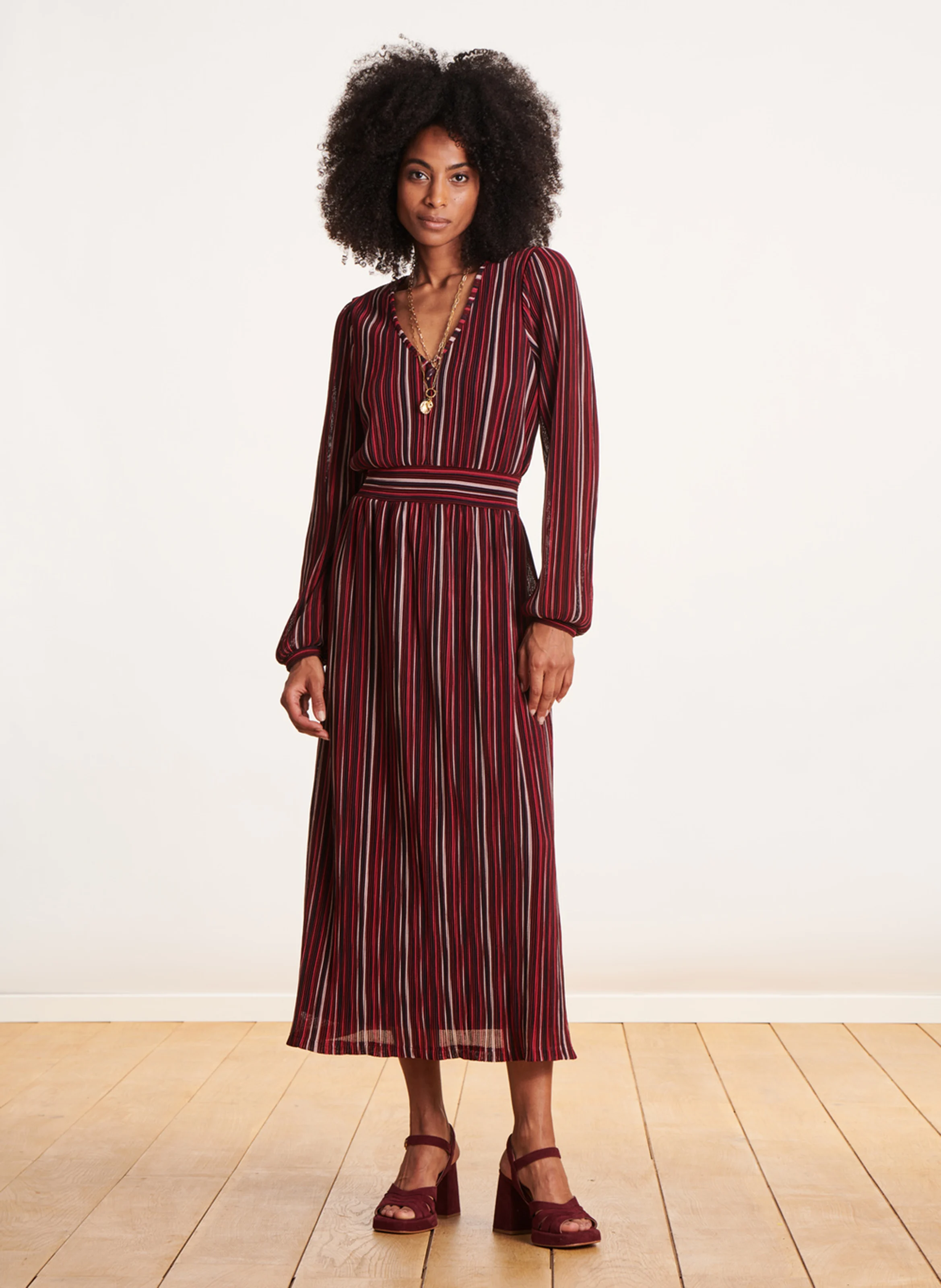 Robe longue rayée| Rose